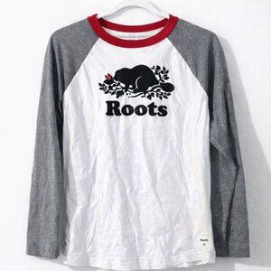 Roots Beaver Logo Long Sleeve Tee | White Grey Red | Small